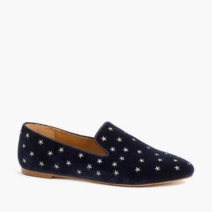 J Crew Metallic Star Velvet Smoking Loafers